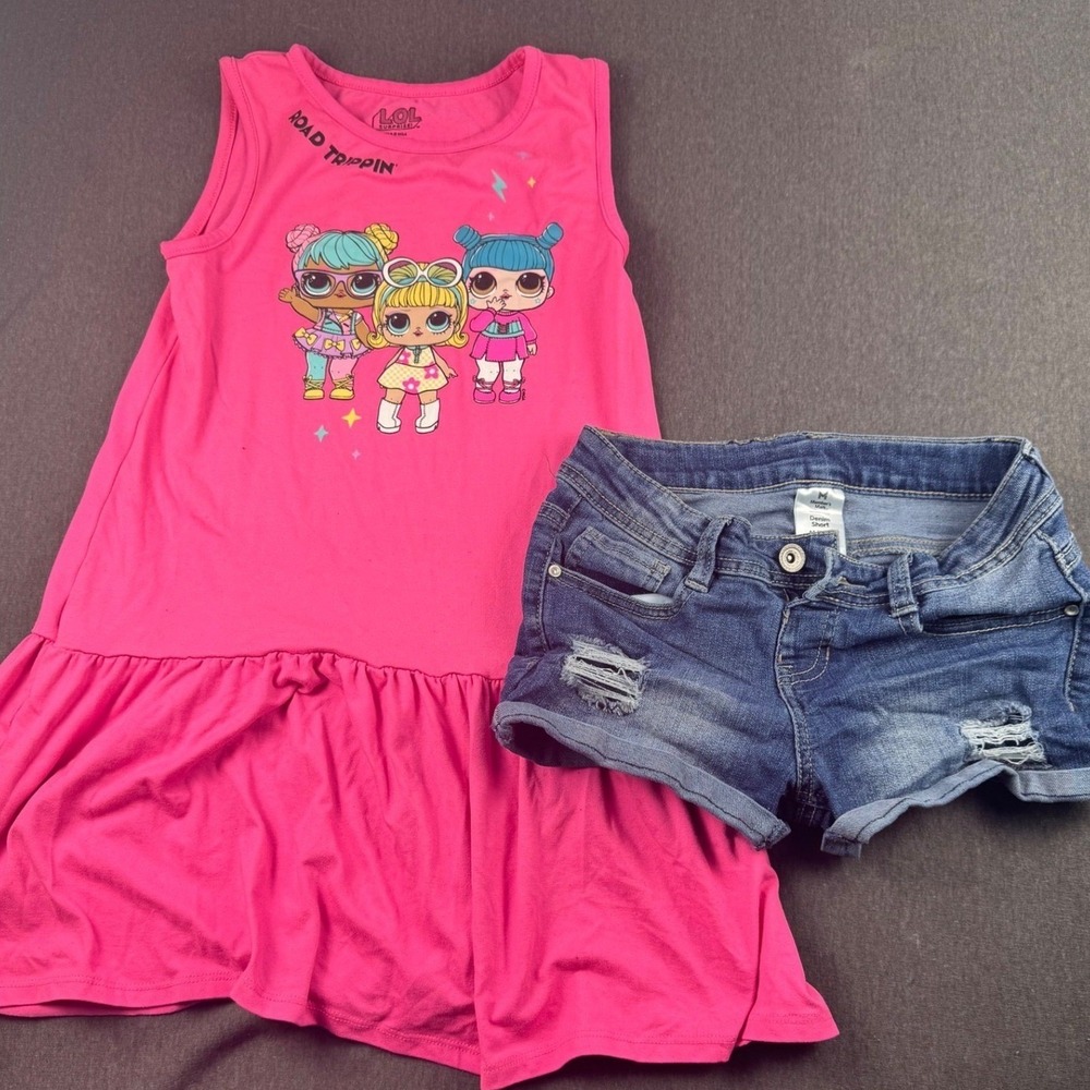 LOL Surprise Road Trippin Pink Dress Member's Mark Denim‎ Shorts Outfit
